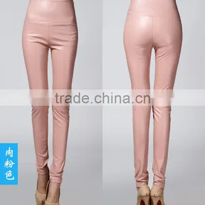 Wholesale Plain Womens Tight Pants/sexy Faux Leather High Waist Leggings Stretch PU Pants Laides Skinny Trousers thumbnail-6
