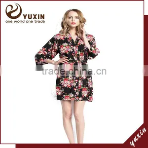 Women Sleepwear Robe Floral Pattern Wedding Bride Cotton Robe FR0100 thumbnail-1