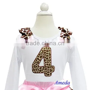 Girls Brown Pink Giraffe 4th Birthday White Long Sleeves Tee 1-7Y thumbnail-1