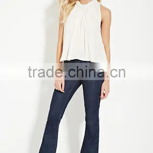 2016 Guangzhou Shandao Oem Service Summer New Design Casual Chiffon Plain Dyed Sleeveless Women Pleated Manufacturers Top thumbnail-4
