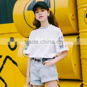 Cartoon Printing Horn Sleeves t Shirt for Women thumbnail-1