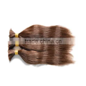 Top High Quality Silk Straight Remy Hair 4# Brown Color Weave Human Hair Bulk thumbnail-3
