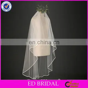A04 Elegant Short And Long Ribbon Trim Two Layers Cheap Wholesale Bridal Veil Wedding thumbnail-1