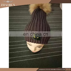 Fashionable Winter Knitting Wool Hat Real Fur Pompom Hat for Girl thumbnail-6