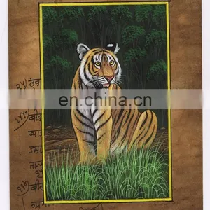 Indian Tiger Wild Animal Paper Painting Original Water Color Hand Painted Miniature Art thumbnail-1