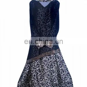 Women's Black & Golden Colour Printed Satin + Chiffon With Diamond Stone Work Stylish Burkha / Stylish Burkha (dubai Abaya 2017) thumbnail-1