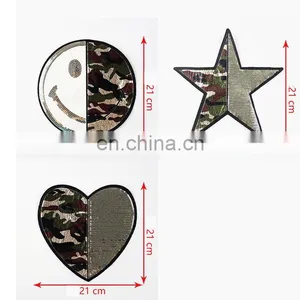 Hot Sale T-shirt Patch Heart Star Smiling Face Embroidery Patch With Camouflage And Sequins thumbnail-3
