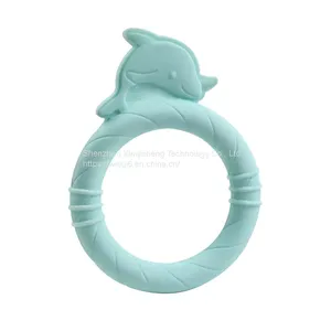 2022 New Style Cute Dolphin Handheld Food Grade Silicone Baby Teether Souvenirs Rattle Toys thumbnail-1