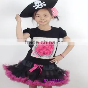 Skull Black Girl Pettiskirt Sets Pirate Halloween Toddle Tutu Sets Floral Party Kids Costume thumbnail-1