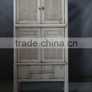 Chinese Antique Furniture Tall White Bamboo Cabinet thumbnail-1