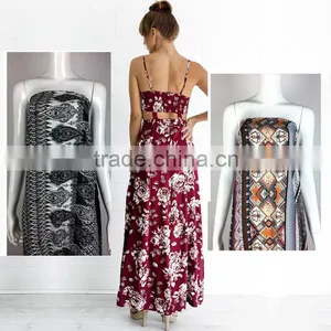 Spaghetti Strap Floral Two Piece Outfit Maxi Boho Dress With Button up thumbnail-1