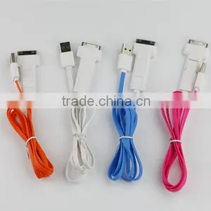 3 in 1 Flat Cable With Micro/i4/i5 for Samsung/HTC/iPhone 4/5/6/6s thumbnail-1