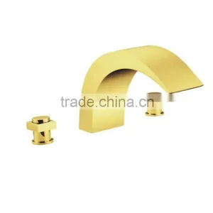 3 Holes Golden Bathtub Waterfall Shower Faucets Basin Mixer Taps QS7717J thumbnail-1