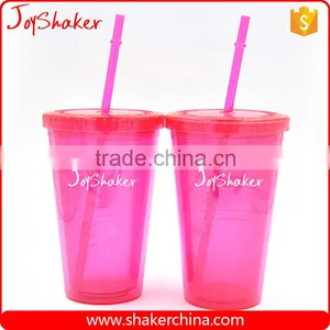 AS Material Double Wall 450ML BPA Free Plastic Cup With Straw - Pink Color thumbnail-1
