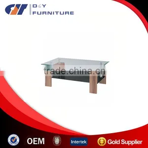 Natural Wood & Glass Rectangle Coffee Table With Shelf thumbnail-1