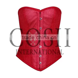 Overbust Red Satin/Mesh Steel Boned Waist Training Corset Ci-1147 thumbnail-1