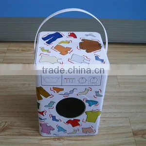 Big Rectangular Washer Shape Tin Box With Plastic Handle thumbnail-1