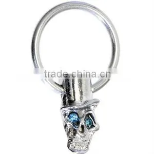 New Design Aqua Gem TOPHAT SKULL Captive Bead Piercing Jewelry thumbnail-1