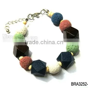Colorful Lava Rock Gemstone Beads Bracelet With Wooden Beads thumbnail-1