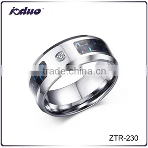 2016 Fashion Men Zircon Black Carbon Fiber Stainless Steel Ring thumbnail-1