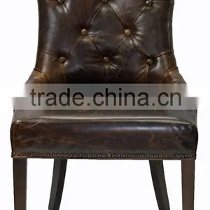 Dark Brown PU Letaher Upholstery Wooden Leg Dining Chair thumbnail-1