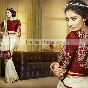 Viscose Red Resham Work Lehenga Saree thumbnail-2