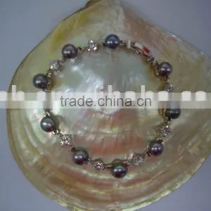Dyed Black Frewhater Pearl Chain Style Bracelet thumbnail-1