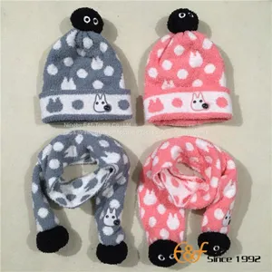 Fashion Fluffy Knitted Hat Scarf With Embroidery Logo thumbnail-1