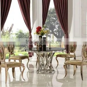 Luxury Design Round Glass ,stainless Steel With Four Chairs Dining Table TH371 thumbnail-1