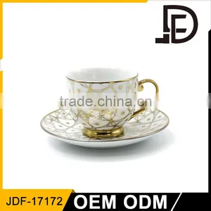 6 Pcs Animal Design Decal Golden Rimmed Cofee Pot Cups and Saucers Bone Tea Set thumbnail-1