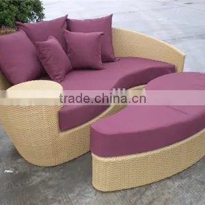 Wicker Rattan Sunbed With Tea Table thumbnail-1