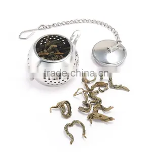 WCQ029 Tea Infuser Tea Ball Stainless Steel Loose Leaf Tea Strainer With Chain and Drip Trays Teapot Infuser Gift thumbnail-5