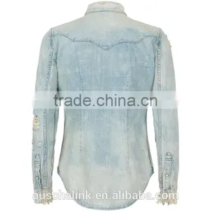 Ladies Twin Chest Pocket Fashion Cotton Jeans Shirt OEM Service thumbnail-2