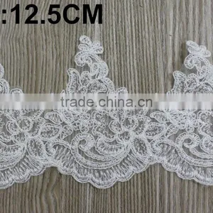 Cotton Lace Embroidery Wedding Fabric Trims for Bridal Wedding Apparel BY YARD thumbnail-6