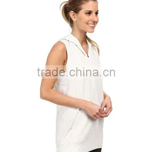 Women Vest Waistcoats With Hooded Sleeveless Half-zip Hoodie White and Gray Color thumbnail-2