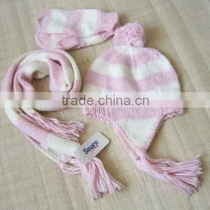 Children Pink and White Winter Knitting Kids Scarf Hat Glove 3pcs Sets thumbnail-1
