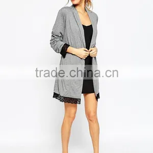 Sexy Fashion New Popular Comfortable Jersey Lace Trim Robe for Lady thumbnail-5