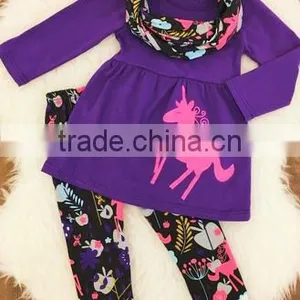 Girl Christmas Ponies' Applique Purple Cheap Christmas Clothing Suit Baby Girl Clothes thumbnail-1