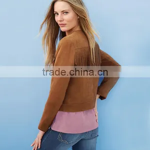 2017 Fashion Lady Short Autumn Women Leather Coat Bomber Jacket With Tassell thumbnail-2