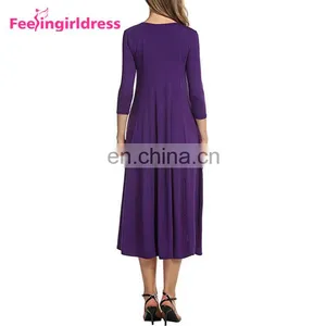 Fashion New Long Sleeve Casual Purple Party Midi Dresses Fat Women thumbnail-3
