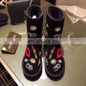 Aidocrystal Fashion Sexy Black Comfort Red Lip and Lipsticks Pattern Boots With Rhinestone Upper for Women thumbnail-3