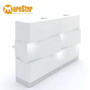 Modern Beauty Spa Salon White Front Reception Desk With Back Wall for Sale thumbnail-1