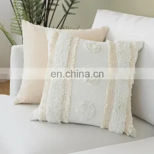 Wholesale Decorative Boho Style Sofa Use Throw Pillow Cushion Cover Boho Tufted Pillow Case With Lace thumbnail-2