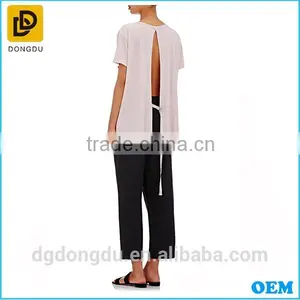 2016 Custom Wholesale Hot Sale Open-back Design Lady Cheap Casual T Shirt thumbnail-3