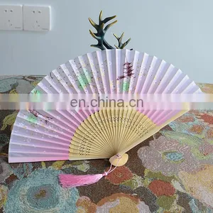 Wholesale Hot Selling Custom Wooden Hand Fan Large Decorated Folding Fans Flower Fancy Folding Fan Bamboo thumbnail-3