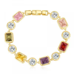 Square and Round Multicoloured Semi-Precious Stone Mosaic Design Jewellery Bracelet/Necklace Unisex Copper Jewellery thumbnail-5