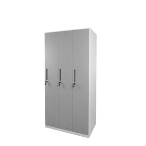 Grey 3 Doors Steel Gym Locker Customized Metal Storage Cabinet Clothes Wardrobe With Lock thumbnail-3