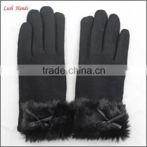 Ladies Winter Warm Black Woolen Hand Gloves With Fur Wholesale thumbnail-1