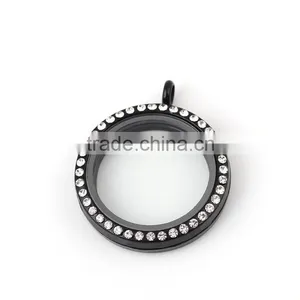 Colorful Circle Round Floating Locket Charm With Rhinestone thumbnail-3