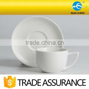 White Durable Ceramic Stripe Espresso Cup With Saucer thumbnail-2